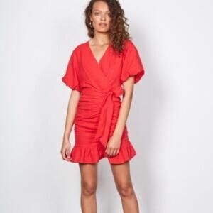 Wish The Label Josie Dress Red ruched mini dress Size 6 NWT